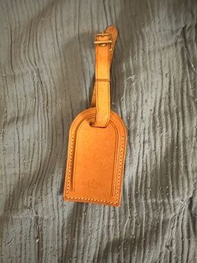 Louis Vuitton // Classic Tan Leather Luggage Tag with Adjustable Strap